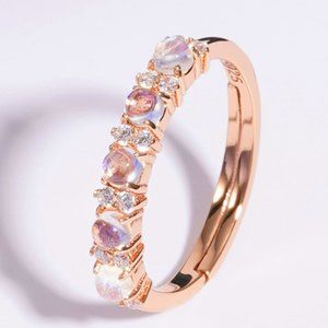 18K Rose Gold-Plated Adjustable 5 Moonstone Ring For Women